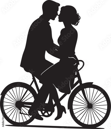 Couple on Bicycle Silhouette