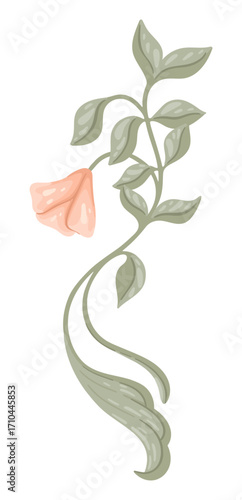 Art Nouveau decorative element with a gentle flower. Vector.