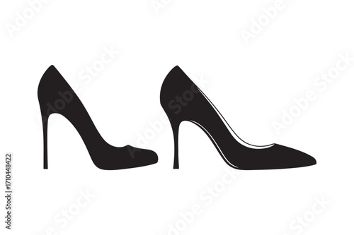 Elegant black high heel shoe silhouettes on white background