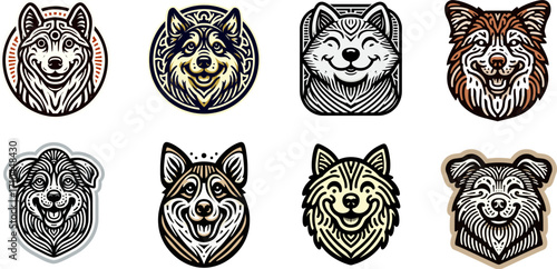 Dog emblem design set in modern vector illustration.