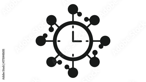 Clock icon with connected dots representing time or network isolated on white background