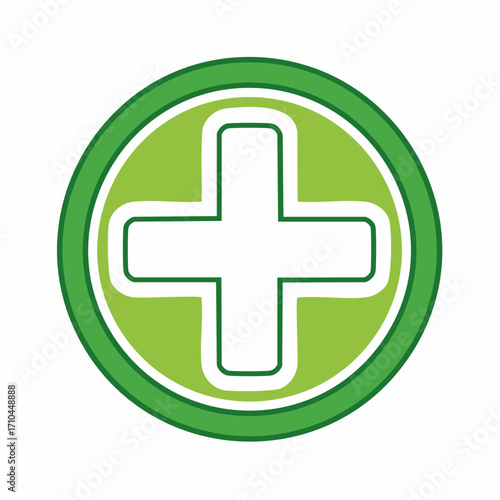 Healthcare Symbol A green plus sign within a circular frame, signifying medical and health services