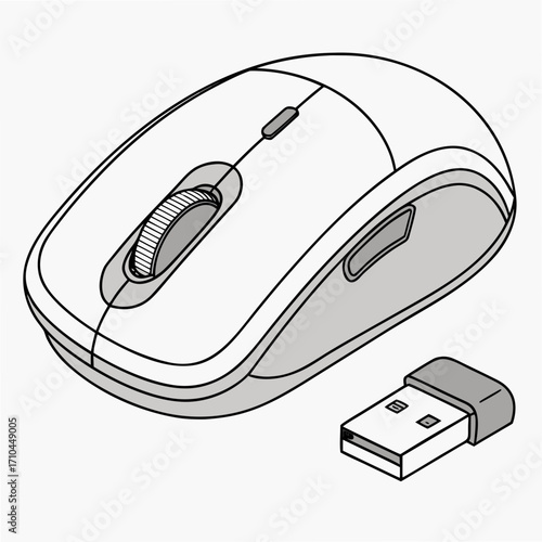 Illustration of a wireless computer mouse with usb receiver, symbolizing modern technology and convenience, ideal for computer and peripheral themes
