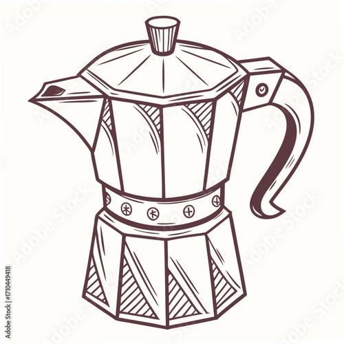 A classic moka pot with its distinctive octagonal shape, perfect for brewing strong coffee, adding a touch of italian charm to your kitchen