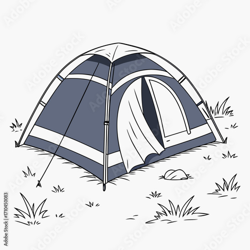 Illustration of a camping tent on grass, perfect for outdoor adventures, family vacations, and creating lasting memories in nature