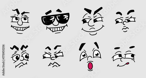A set of emotional groove faces drawn in doodle style.
