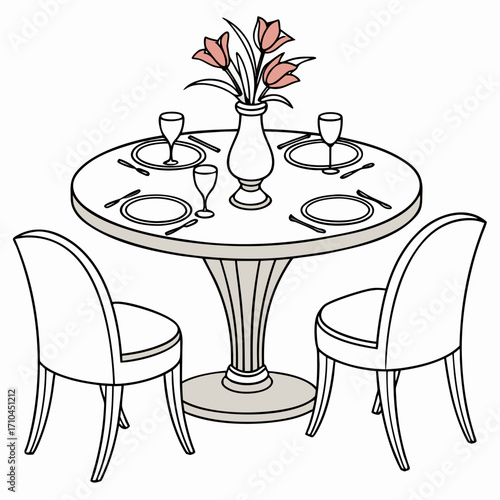 Elegant dining table set for two with floral centerpiece and wine glasses ready for a romantic meal or special occasion