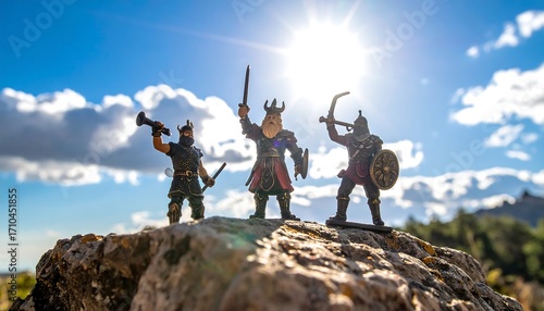 Three Viking Warriors on a Hilltop.