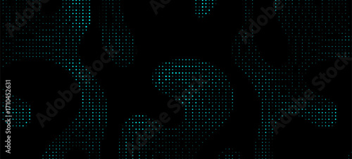 Electric neon waves filling the ether. Shimmering dots forming a pattern of smooth lines, bumps and depressions. Acid vector background for music album.