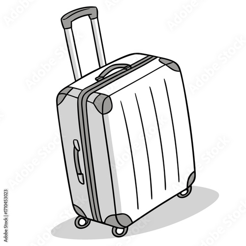 Illustration of a modern suitcase with wheels and a retractable handle the suitcase is white with gray accents, perfect for travel