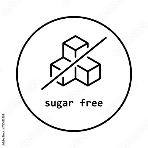 Sugar Free Vector Icon Circle Sign. Diabetic diet badge.