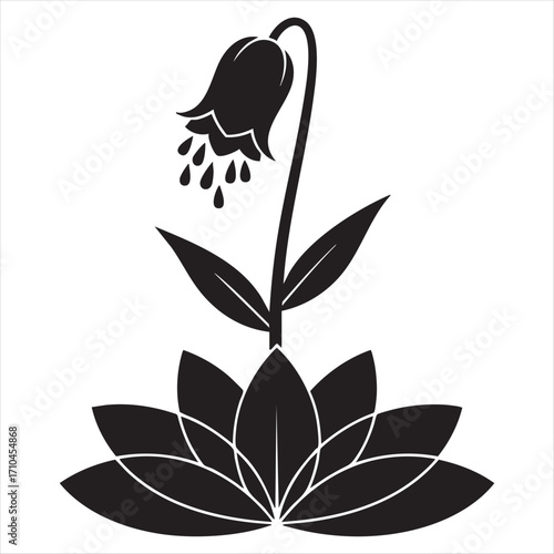 Elegant black silhouette of a bell flower blooming from a lotus flower design