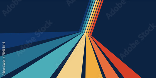 Retro hippie rainbow wavy pattern. Abstract vector background in 70s style. Zigzag colorful lines for decorative design, website layout	