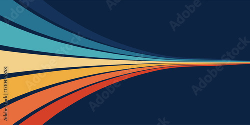 Retrofuturism of the 70s Abstract vector background with rainbow stripes – vintage wavy lines Wallpaper for posters, wall art, banners, retro color illustration in 3D perspective	
