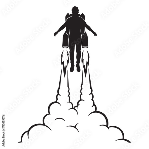 Jetpack Flying Man Silhouette