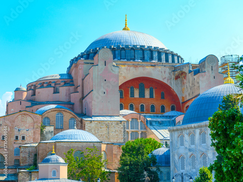 Majestic of the great Hagia Sophia mosque in Sultanahmet Square, Istanbul, Turkey.Old Orthodox Christian Cathedral of ancient Byzantium - Haya Sophia.