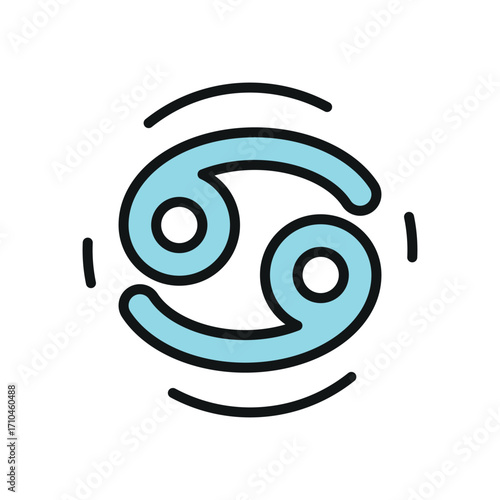 Cancer zodiac icon in color and line style for mystical, horoscope, and cosmic design.