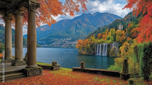 Autumnal lake view from Italian villa