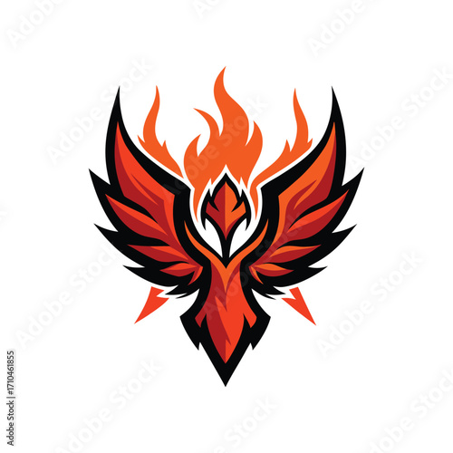 abstract phoenix in flames logo design.