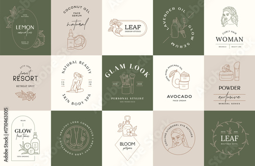 Minimal logo design collection. Logotypes for beauty, cosmetic brand, wedding agency, yoga studio, flower boutique, clothing stores brand identity.