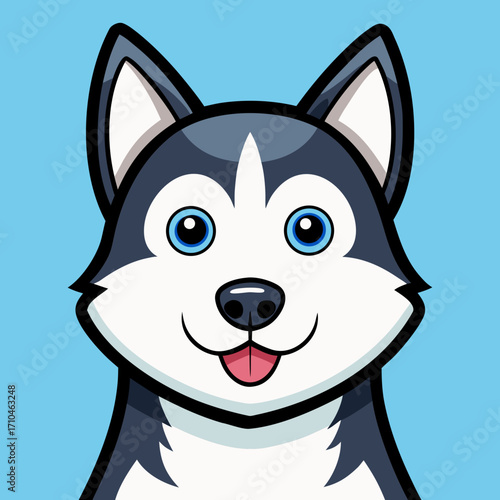 Cartoon husky dog face vector illustration cute pet animal drawing siberian husky puppy dog breed graphic design