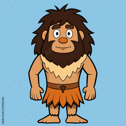Cartoon caveman character illustration for prehistoric history education and design projects vector graphic