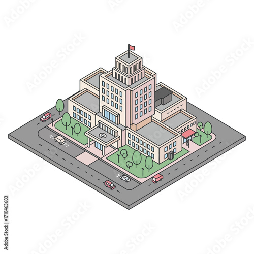 government building with cars illustrating urban planning city infrastructure and municipal architecture design concepts