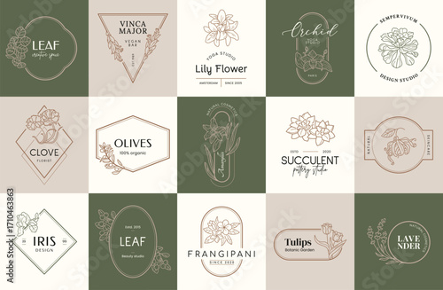 Minimal logo design collection. Logotypes for beauty, cosmetic brand, wedding agency, yoga studio, flower boutique, clothing stores brand identity.