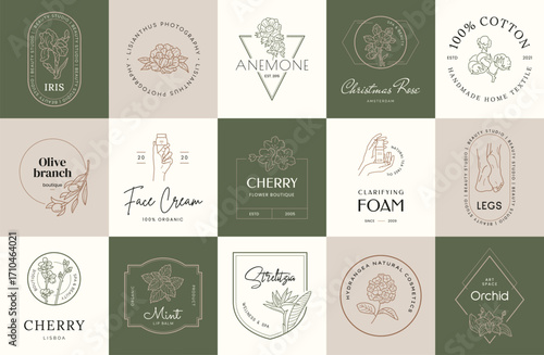 Minimal logo design collection. Logotypes for beauty, cosmetic brand, wedding agency, yoga studio, flower boutique, clothing stores brand identity.