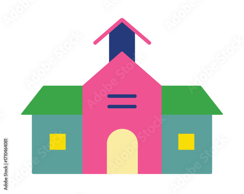 Colorful school or church building icon. Modern flat design for education or community concepts.