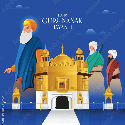 illustration of Happy Gurpurab, Guru Nanak Jayanti festival of Sikh celebration background vector greetings 