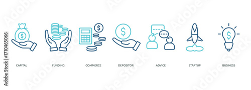 angel investor outline color banner icon of capital, funding, commerce, depositor, advice, startup, business