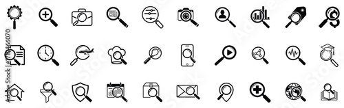 Comprehensive Search vector Icon Set, 30 Vector Glyphs for Web, UI/UX & Business, Find & Research Graphics PNG for Apps