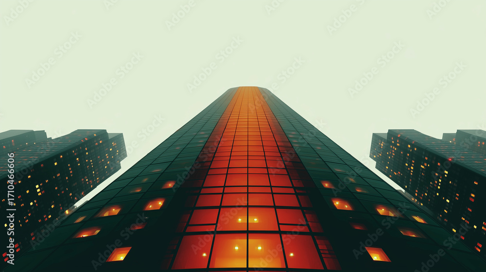 custom made wallpaper toronto digitalSymmetrical modern skyscraper reflecting sky, viewed from below, centered angle