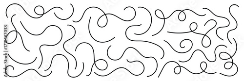 Curvy abstract squiggles collection. Vector swirl lines. Thin line squiggle wavy shapes. Wavy line pattern with curvy abstract squiggles.