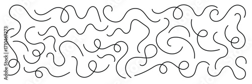 Curvy abstract squiggles collection. Vector swirl lines. Thin line squiggle wavy shapes. Wavy line pattern with curvy abstract squiggles.