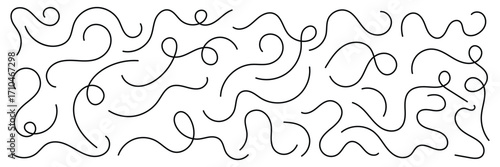 Curvy abstract squiggles collection. Vector swirl lines. Thin line squiggle wavy shapes. Wavy line pattern with curvy abstract squiggles.