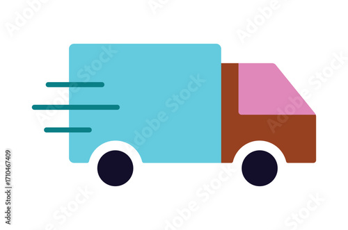 Colorful shipping van symbol for e-commerce and fast transport. Minimalist vehicle illustration.