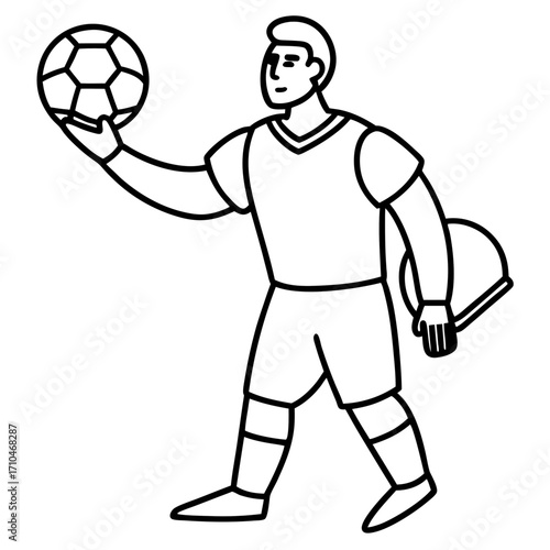 Goalkeeper Hand on Ball line art vector