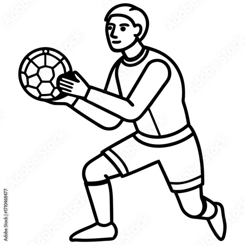 Goalkeeper Hand on Ball line art vector
