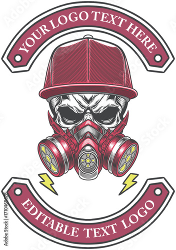 Red Skull Artwork - vector illustration of masked grunge skull