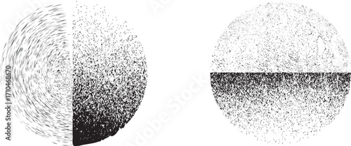 Sprayed black half circle form .Graffiti art design . Noise dispersion circle . Spray effect .Grunge texture . Distressed element .vector
