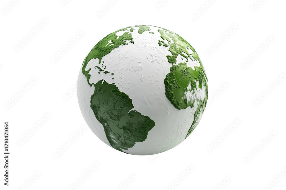 Fototapeta premium Detailed 3d rendering of earth globe with lush green continents on transparent background