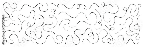 Dashed hand drawn squiggle loopy line vector. Dotted spiral curve line. Hand Sketched Curly Border. Abstract long squiggle dashed. Abstract Hand-Drawn Dotted Line Collection.