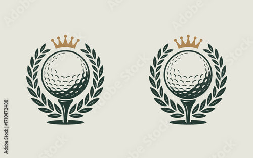 Golf Laurel Emblem Logo Vector,  Royal Crest with Wreath, Clubs, Ball, Badge Design for Championship, Tournament Branding, Team Identity, Sportswear, and Professional Golf Club Decoration