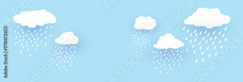 Cloud and rain, rainy season, weather nature background, Flood natural disaster, vector illustration.