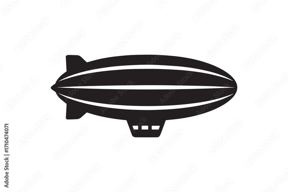 Fototapeta premium Simple Blimp Silhouette Vector Icon Black Airship Graphic Illustration