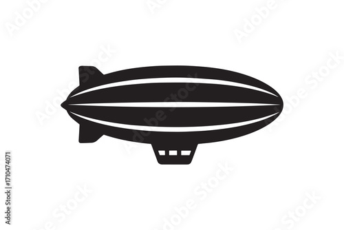 Simple Blimp Silhouette Vector Icon Black Airship Graphic Illustration