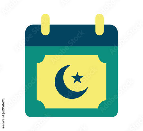 Celebrate Islamic holidays with this festive moon and star calendar icon, perfect for religious event planning and cultural design projects.