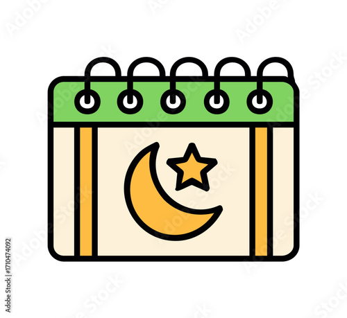 Celebrate Islamic holidays with a calendar featuring a star and crescent moon, perfect for event planning and cultural themes.